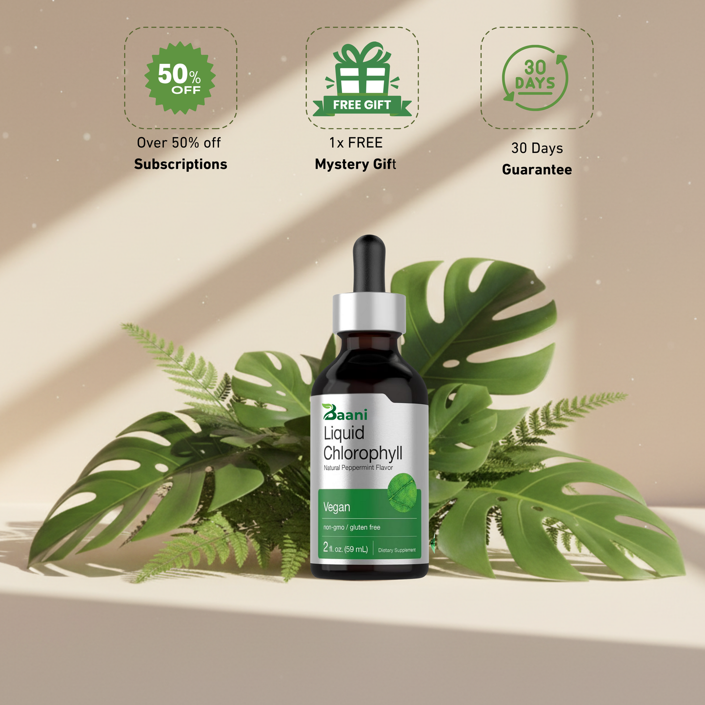 Baani's Deodorizing, Skin & Gut Health Chlorophyll Drops